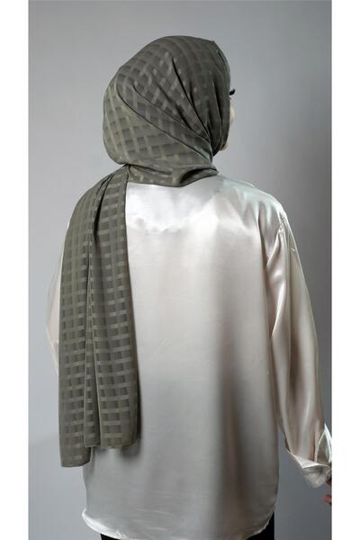 HÜRREM BONE Σάλι με χακί σχέδιο σιφόν ύφασμα καρό ριγέ 202107 _09