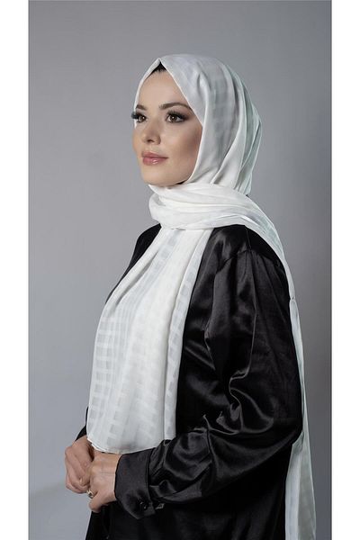 HÜRREM BONE Σάλι με κρεμ μοτίβο σιφόν ύφασμα καρό ριγέ 202107 _40