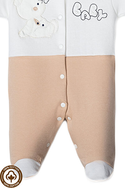 Miniel 3-6-9 Months Organic Cotton Baby Girl Romper with Embroidered Teddy Bear Booties