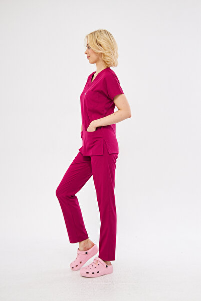 Class Üniforma Vişne Likralı Unisex Yarasa Kol Hemşire Ve Doktor Forması Scrubs Hastane Üniforması Takımı