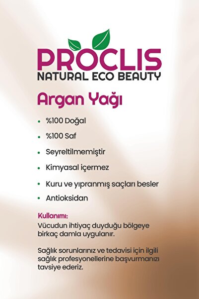 proclis Soğuk Sıkım Argan Yağı, %100 Doğal Sabit Yağ, Argan Oil 10 ml