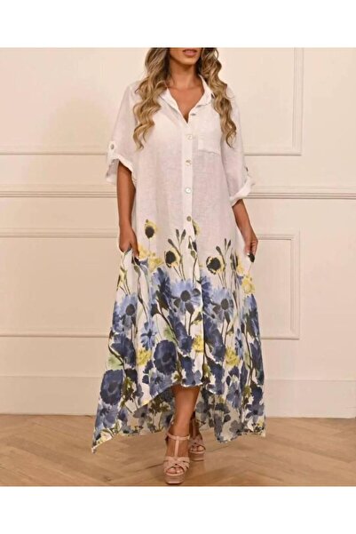 jennyfer garment İTHAL KETEN VUAL KUMAŞ GÖMLEK ELBİSE