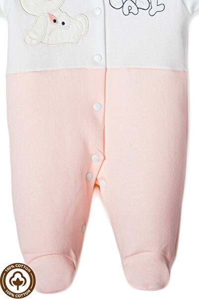 Miniel 3-6-9 Months Organic Cotton Baby Girl Romper with Embroidered Teddy Bear Booties