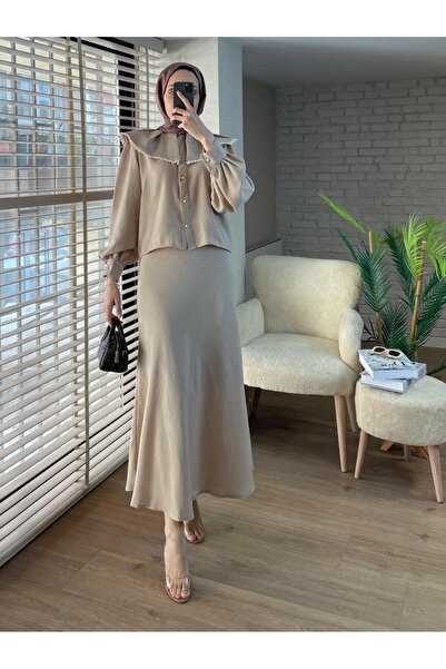 Modamorfo Csipkés saláta galléros tiszta lenvászon szoknyaruha - Mink