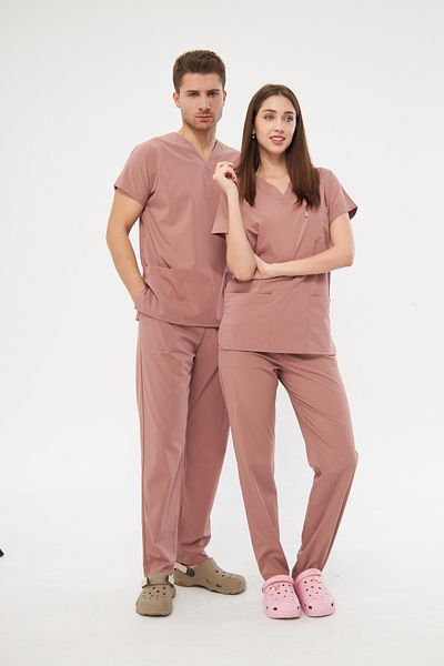 Class Üniforma Dusty Rose Lycra unisex cu mânecă liliac Costum de chirurgie uniformă pentru asistentă medicală și medic
