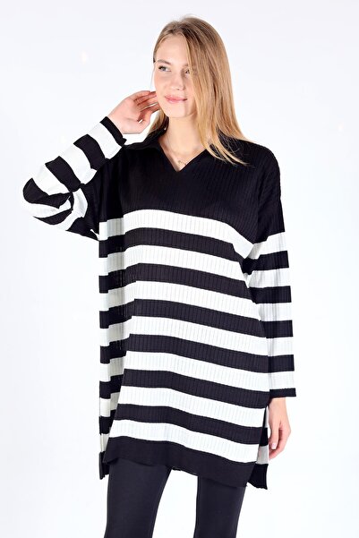 Rays Black Striped Ribbed Knitwear Tunic 5335