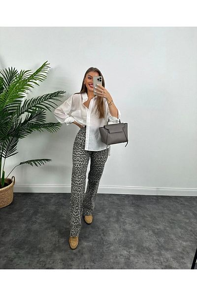 DUSOHOME Blugi Palazzo Leopard din Bumbac Premium Lycra - Efect Pale