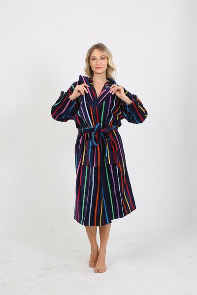 Homelover Λευκή ριγέ κουκούλα 100% βαμβακερό γυναικείο μπουρνούζι - Υψηλής απορρόφησης Ultra Luxury