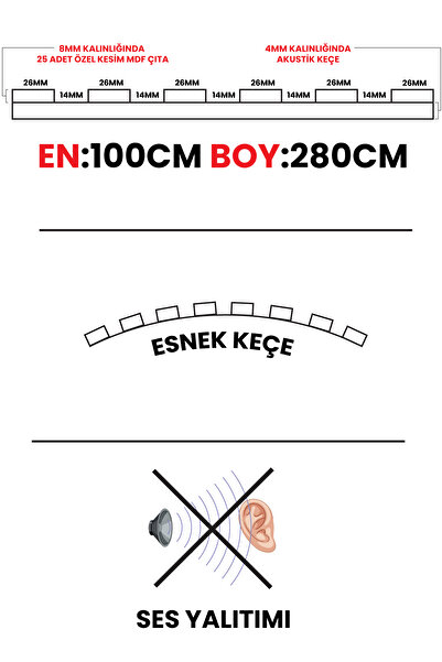 DETAYPOLİURETAN 8mm Mdf Ahşap Akustik Duvar Kaplama Paneli 100x280 Cm - Siyah (8mm mdflam-4mm keçe)