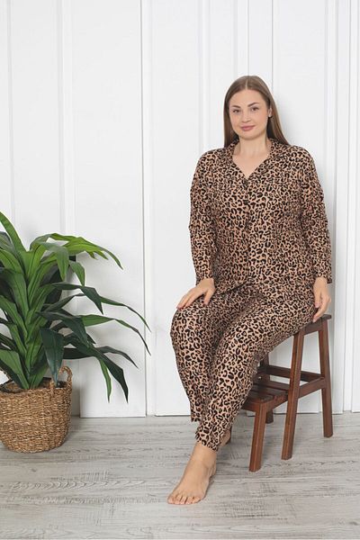 Asel Σετ πιτζάμες με κουμπιά Leopard με κουμπιά