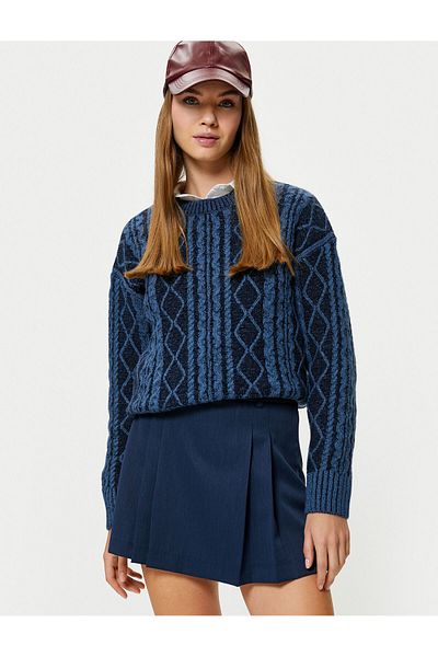 Koton Knitwear Sweater Hair Braid Detailed Long Sleeve Crew Neck