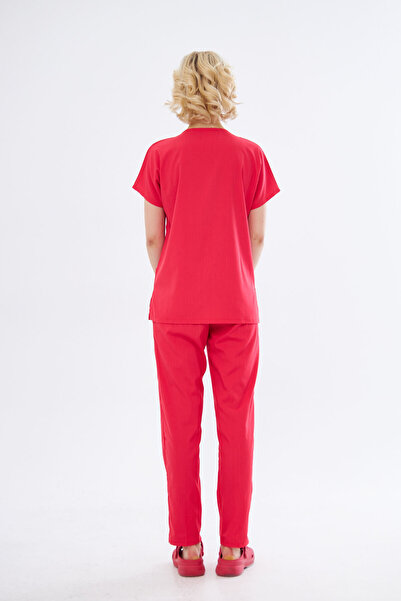 Class Üniforma Nar Çiçeği Likralı Unisex Yarasa Kol Doktor Ve Hemşire Forması Scrubs Cerrahi Takım