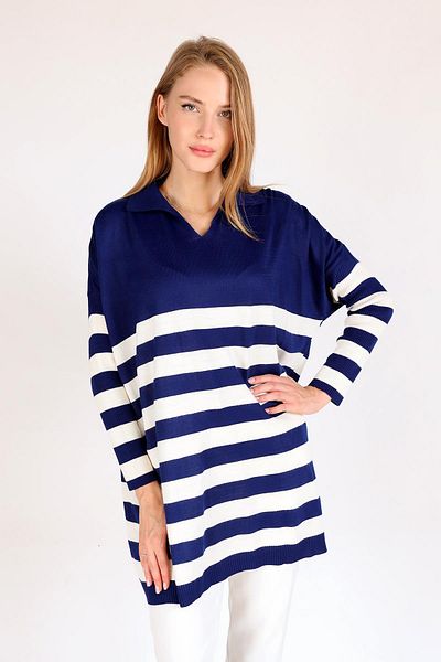 Rays 5340 Model Polo Neck Striped Navy Tunic