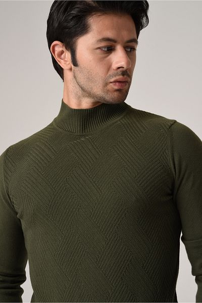 DAKSEL Brg Men's Khaki Color Non Pilling Anti-Pilling Standard Fit Half Turtleneck Knitwear Sweater