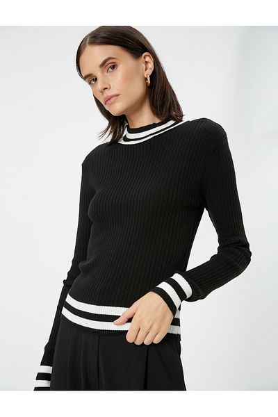 Koton Knitwear Sweater Ribbed Crew Neck Long Sleeve Stripe Detailed