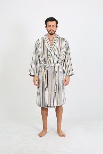 Homelover Ανδρικό μπουρνούζι Şalyaka από 100% βαμβάκι κάθετες πολύχρωμες ρίγες - Μπουρνούζι υψηλής απορρόφησης Ultra Luxury