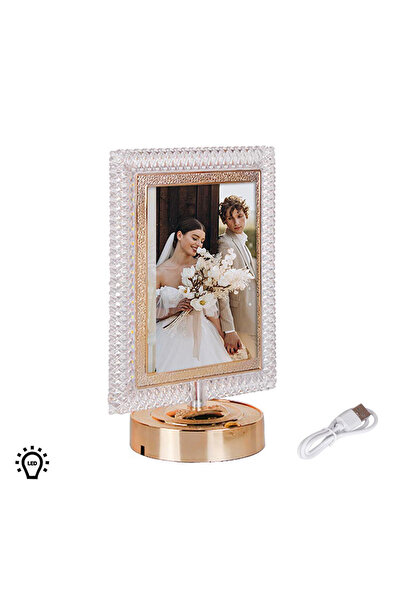 Genel Markalar Şeffaf Altın LED'li Kristal Dikdörtgen Fotoğraf Çerçevesi