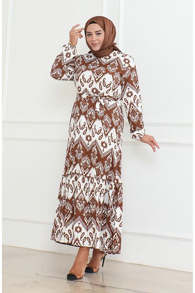 sefamerve Φόρεμα Epic Pattern Twist Difference 46-56 Μέγεθος 4571H-03 Καφέ