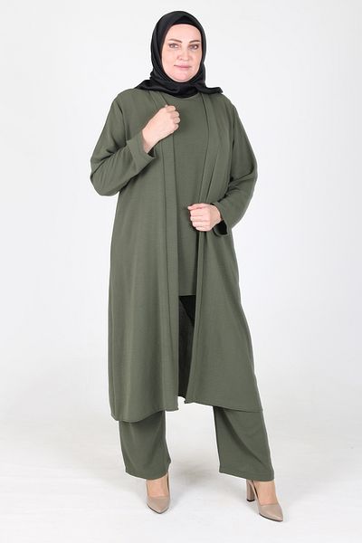 sefamerve Arya Ayrobin Plus Size 3-teiliges Khaki-Set – 2615-03