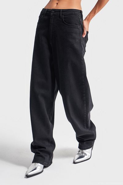 its basic Black Baggy Flared Fit - 1W41 Model, Super Long 100% Cotton Denim