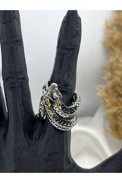 Yıldız Accessory Unisex Adjustable Steel Horned Zodiac Snake Vintage Gothic Cosplay Ring