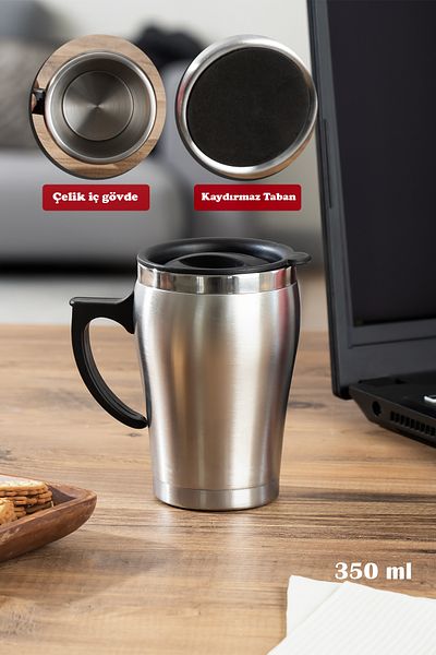 Porsima 05550 Silver Stainless Steel Thermos - Leak-Proof, Insulated Cup 350ml
