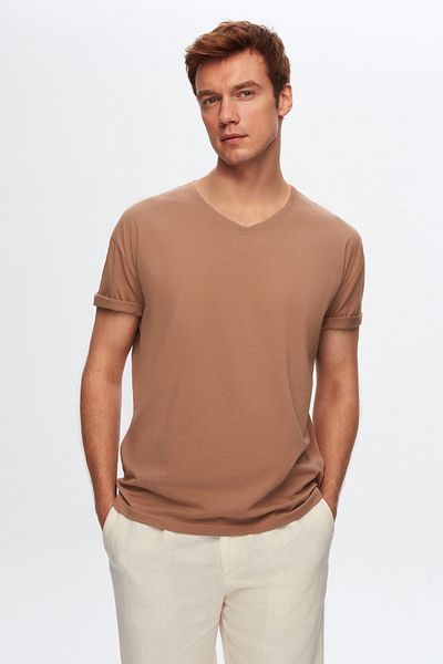 D'S Damat T-shirt Slim Fit Mink με λαιμόκοψη 100% βαμβάκι