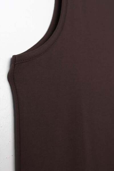 ALLDAY Καφέ-Βαμβακερό Αμάνικο Φόρεμα με λαιμόκοψη