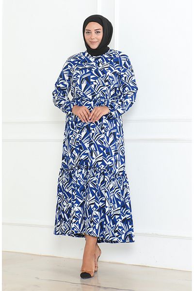 sefamerve Umwickeltes Kleid mit Saga-Print, Größe 46–56 – 4571J-01, Indigo