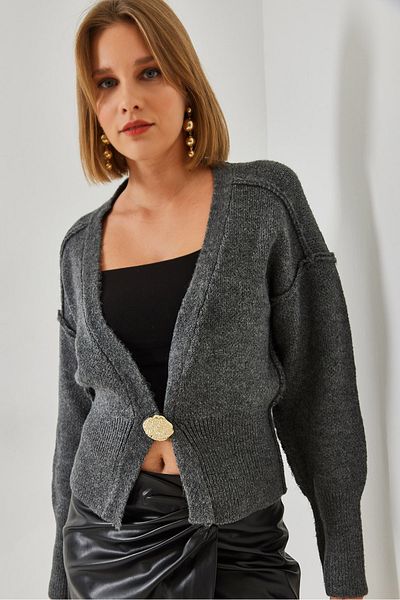 Bianco Lucci Women's Reverse Stitched Single Button Knitwear Cardigan 241065 60261038