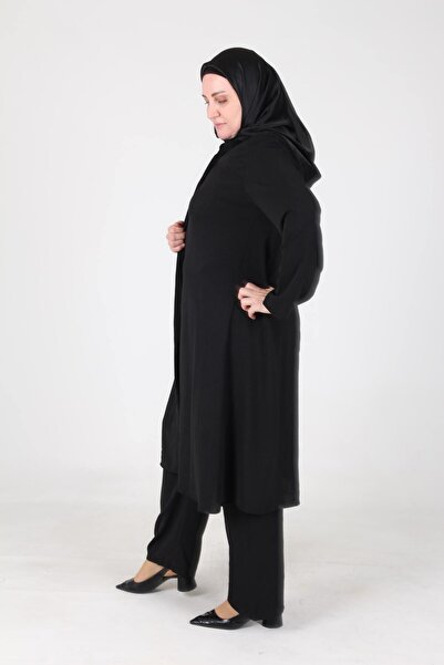 sefamerve Aykal Ayrobin Large Size Buttoned 2 Piece Set 2613-10 Black