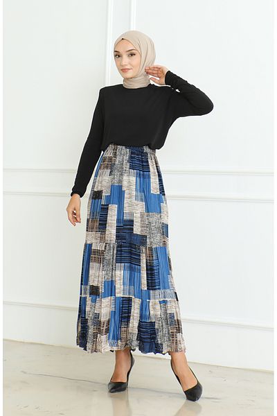 sefamerve Plus Size Indigo Fresh Layered Gypsy Skirt – 3165D-05