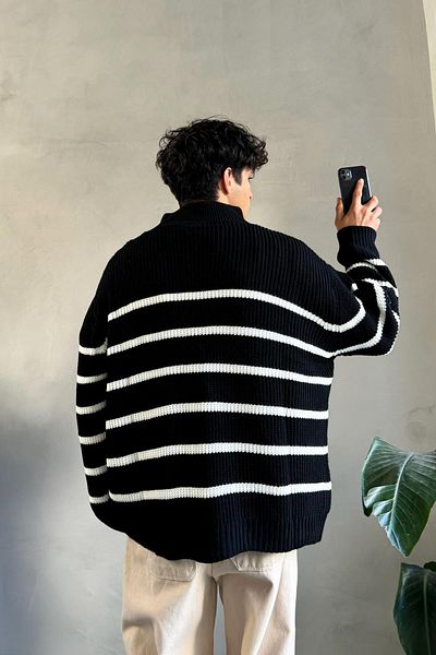 Flaw Wear Half Zip Club Aesthetic Embroidered Black Sweater