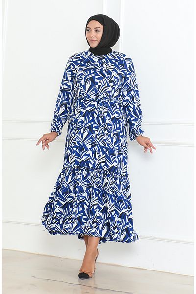 sefamerve Umwickeltes Kleid mit Saga-Print, Größe 46–56 – 4571J-01, Indigo
