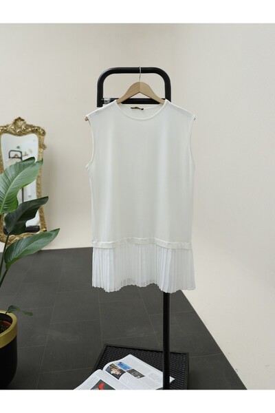 Modamorfo Ecru Pleated Combed Cotton Underwear - Tulle Detailed Skirt