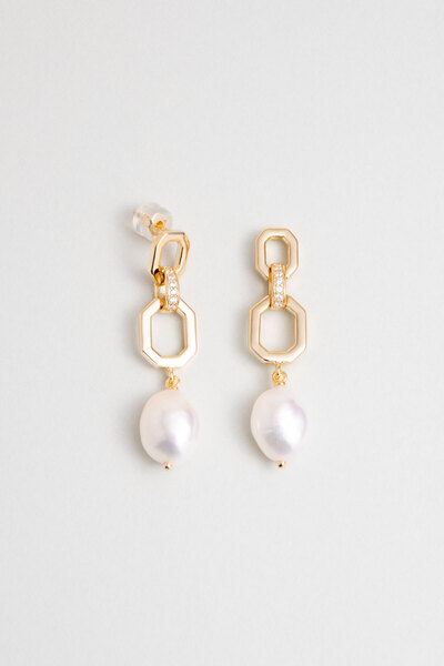 So CHIC... Helen 18 Ayar Sarı Altın Kaplama Gümüş İnci Küpe