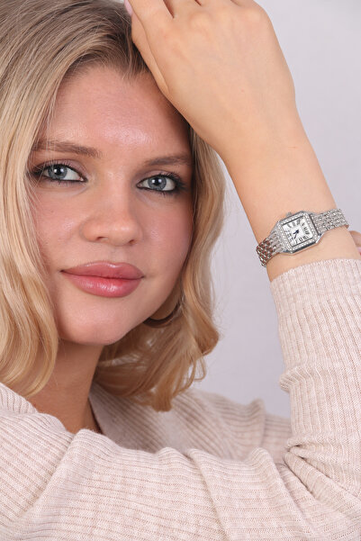 G Sport POLO Silver Color Steel Strap Roman Numeral Stone Square Minimal Women's Wristwatch