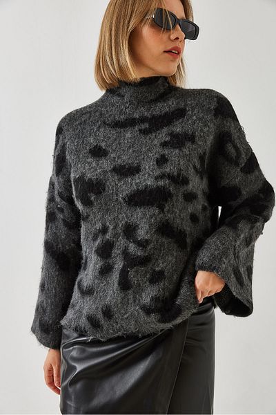 Bianco Lucci Pulover de damă cu jumătate de gât tricotat cu model 241188 60261035