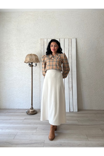 KÜÇÜĞÜM BUTİK Καφέ καρό μπλούζα με μακρυμάνικο γιακά