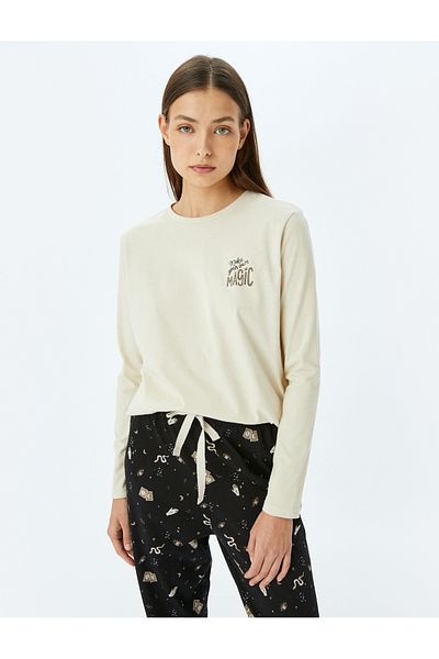 Koton Bedrucktes Langarm-Pyjama-Set aus Baumwolle