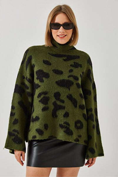 Bianco Lucci Dámský pletený svetr s polovičním rolákem se vzorem 241188 60261035