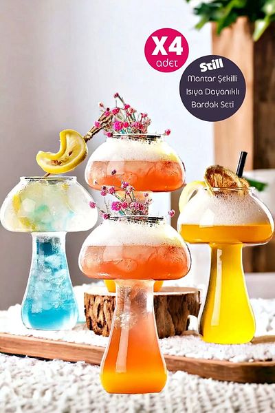 Berdina Home 4 Pieces Mushroom Model Cocktail Heat Resistant Glass Cup Cold Hot Coffee Presentation