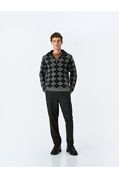 Koton Winterstrickpullover mit halbem Reißverschluss und Baklava-Muster