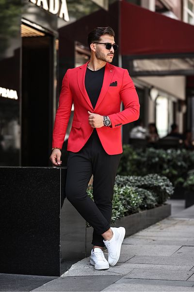 BERDA Italian Style Mono Collar Men's Single Jacket Red