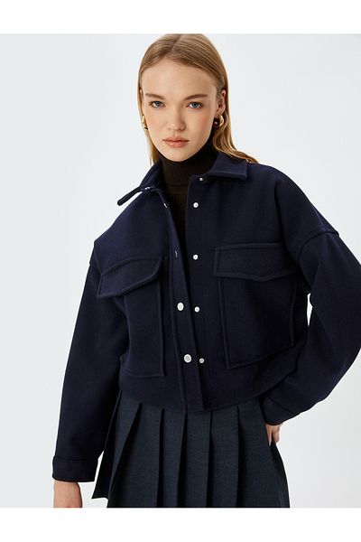 Koton Classic Collar Snap Shirt Jacket with Pocket Detail