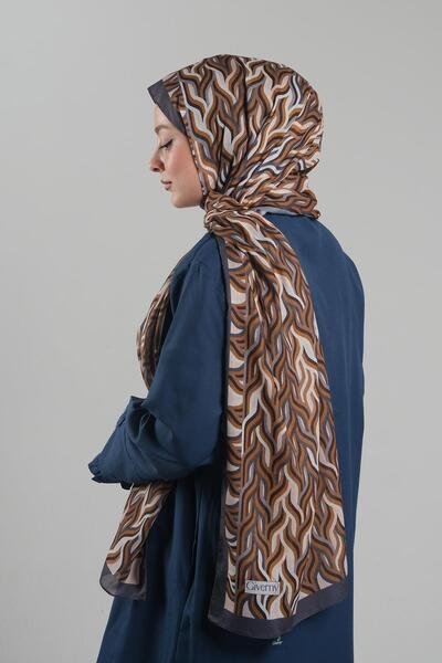 Giverny 202115 _25 Anthracite Patterned Cotton Striped Shawl - Cut Out Fiber, Digital Printed