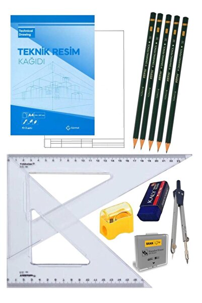 Artlantis Teknik Resim Seti 12 Parça 1 Paket Teknik Resim Defteri Gönye Derec...