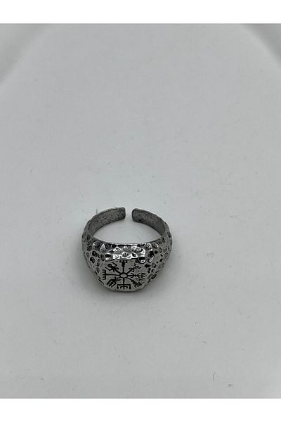 Yıldız Accessory Unisex Adjustable Steel Viking Carved Compass Vintage Gothic Cosplay Ring