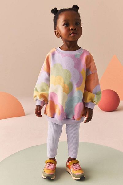 Ladin Store New Season Κοριτσίστικο πολύχρωμο εμπριμέ βαμβακερό φούτερ και κολάν τουνίκ