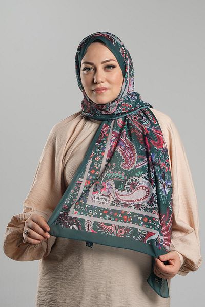 Giverny Ethnic σμαραγδένιο βαμβακερό σάλι - κομμένες ίνες, ψηφιακή εκτύπωση, 202114 _37